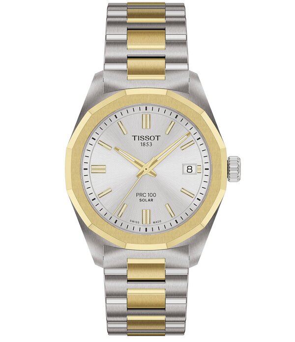 ティソット レディース 添え物 ウオッチ ティーシャツ Tissot Unisex PRC 100 Solar Classicontemporary Collection Quartz Analog 316L Stainlessteel Bracelet Watch Two Tone/Silver しろがね色