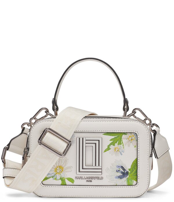 カール ラガーフェルド レディース バッグ フラワー柄 刺繍 フラワー KARLAGERFELD PARISimone Floral Embroidered Top Handle Crossbody Bag White Multi ホワイト