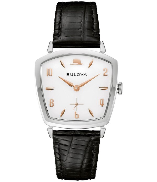 ブロバ レディース アクセサリー 腕時計 レザー Bulova Meninatra Three Hand Black Leather Strap Watch Black ブラック