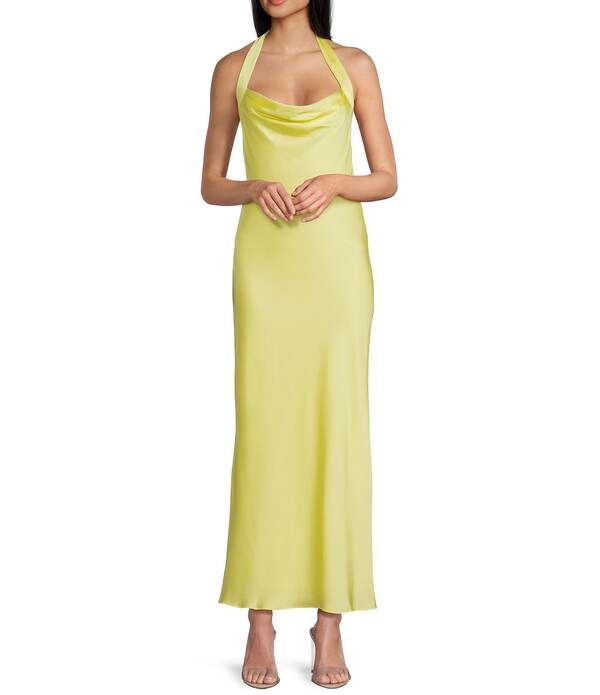 ビーダーリン レディース トップス 衣装 midi ホルター B. Darlin Halter Cowl Neck Tie Back Midi Dress Yellow 黄み ワンピース-レディースファッション