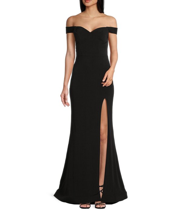 シティヴァイブ レディース トップス ワンピース レース City Vibe Off-The-Shoulder Lace-Up Back Long Dress Black/Summerose ブラック