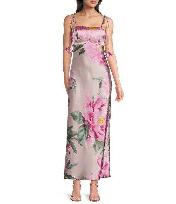 ミッドナイト ドール レディース トップス ワンピース フラワー柄 ドレープリント サテン マキシ フラワー Midnight Doll Satin Floral Printedrape Back Maxi Dress Mauve/Pink ピンク｜ReVida 店