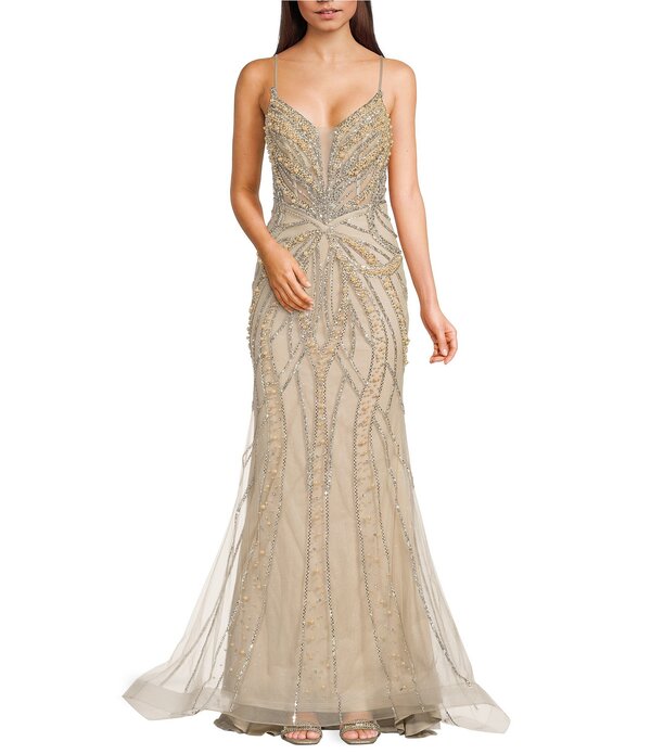 ジービー レディース トップス ワンピーストラップレス GB Social Straplessweetheart Pearl All Over Beading Fullength Dress Champagne シャンパン