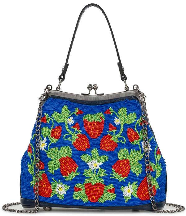パトリシアナシュ レディース バッグ Patricia Nash Laureana Frame Strawberry Fruit Beaded Satchel Bag Denim Blue デニム