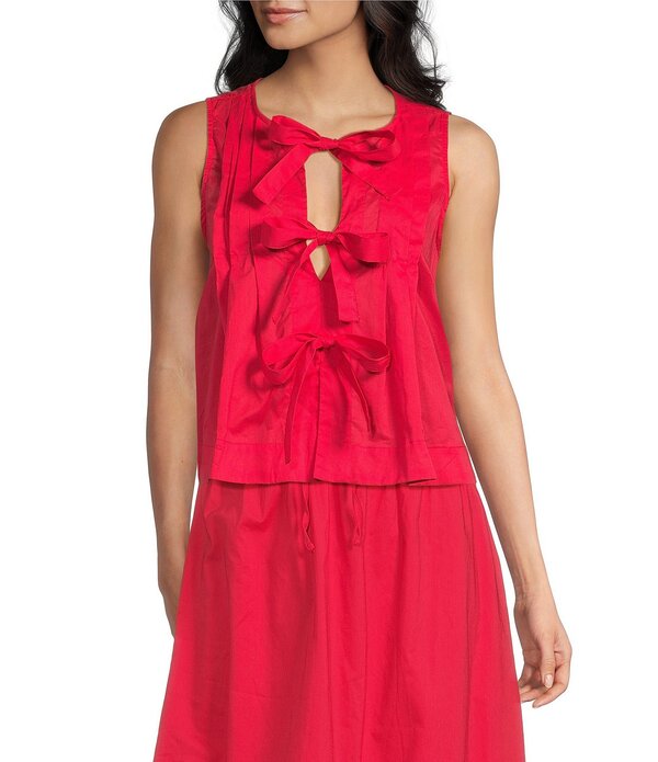 ブルーペッペーブルーペッパー レディース トップス シャツ プリーツ Blu Pepper Pleated Tie Frontop Red レッド