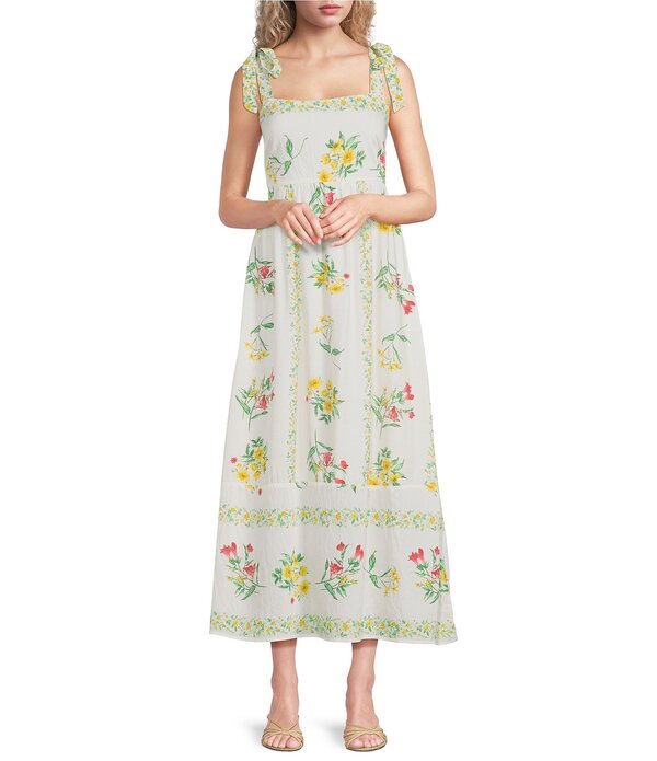 ブルーペッペーブルーペッパー レディース トップス ワンピース フラワー柄 プリント ノースリーブ マキシ フラワー Blu Pepper Floral Printed Square Neck Tie Shoulder Sleeveless Maxi Dress Ivory Multi アイボリー