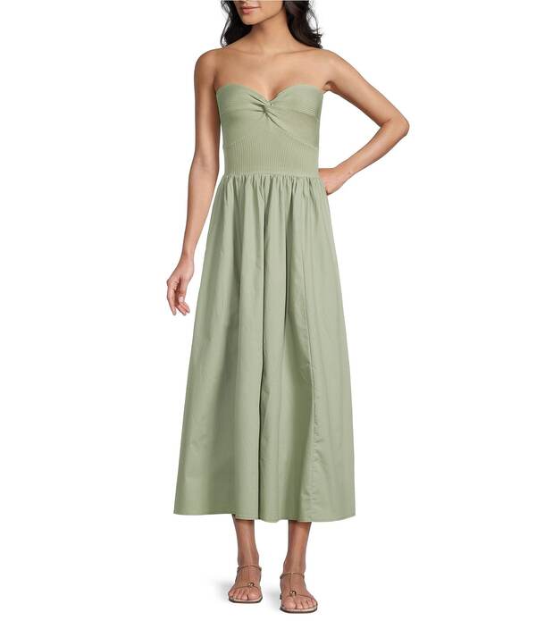 ブルーペッペーブルーペッパー レディース トップス ワンピース ミディ ストラップレス ニット Blu Pepper Knito Woven Strapless Twist Front Midi Dress Light Olive オリーブ｜ReVida 店