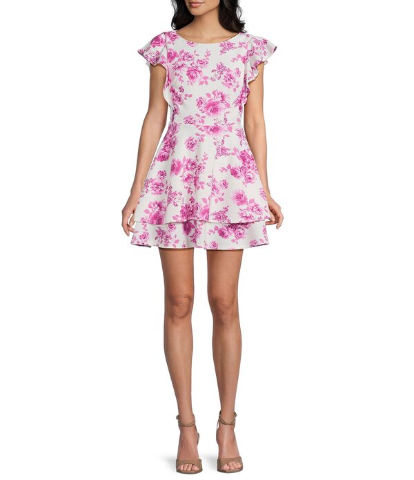 ミッドナイト ドール レディース トップス ワンピース フラワー柄 プリント フラワー Midnight Doll Floral Printed Boat Neck Flare Sleeve Double Hem Dress Ivory/Pink アイボリー 15,155円