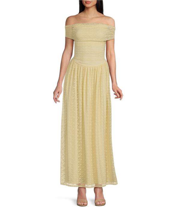 ミッドナイト ドール レディース トップス ワンピース レース マキシ Midnight Dollace Off The Shoulder Drop Waist Maxi Dress Pale Yellow イエロー