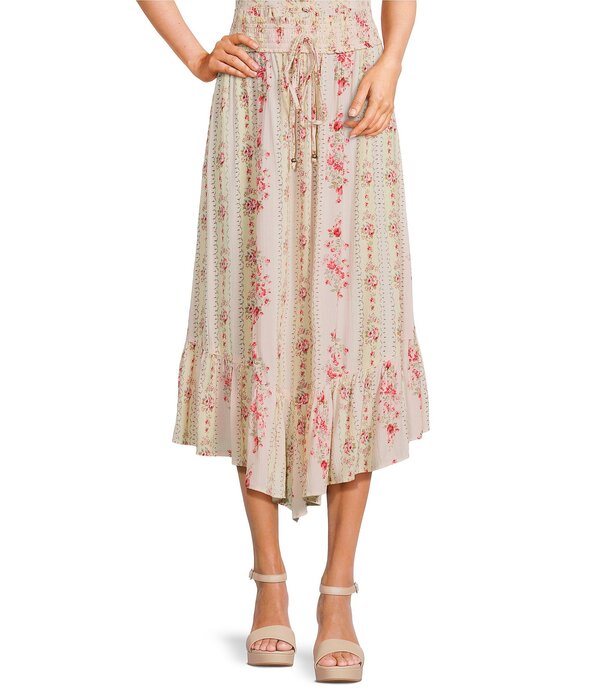 アンジー レディース ボトムスカート フラワー柄 プリント フラワー Angie Floral Printed Tie Trim Elastic Waist High-Low Skirt Yellow イエロー