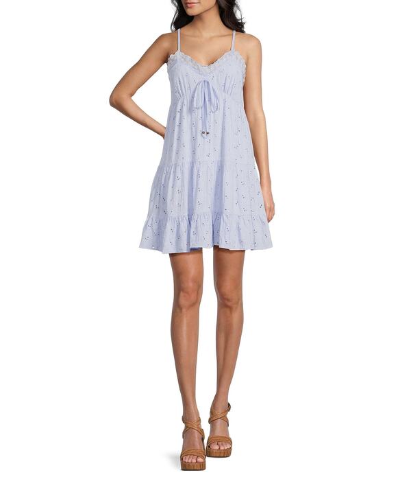 アンジー レディース トップス ワンピース ティアード レーストリム レース Angieyeletie Front Lace Trim Tieredress Blue ブルー｜ReVida 店