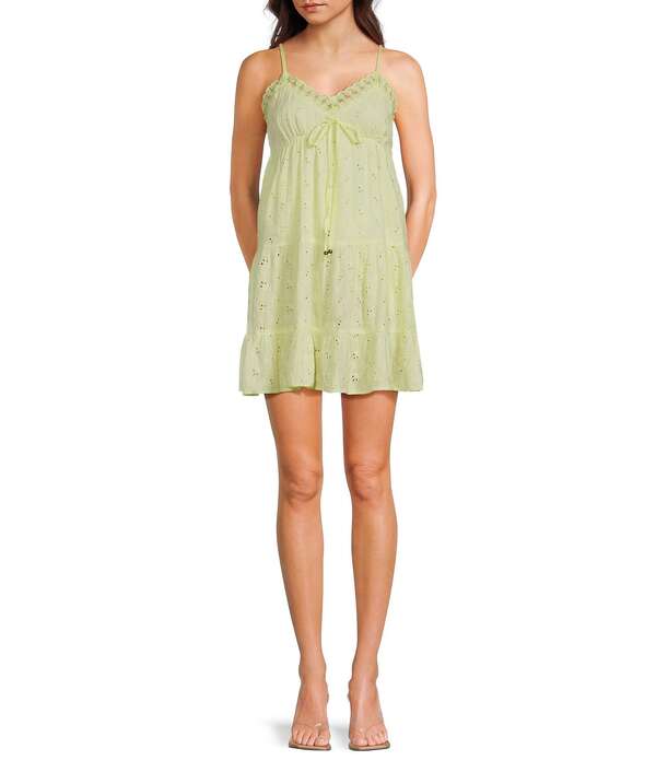 アンジー レディース トップス ワンピース ティアード レーストリム レース Angieyeletie Front Lace Trim Tieredress Yellow イエロー