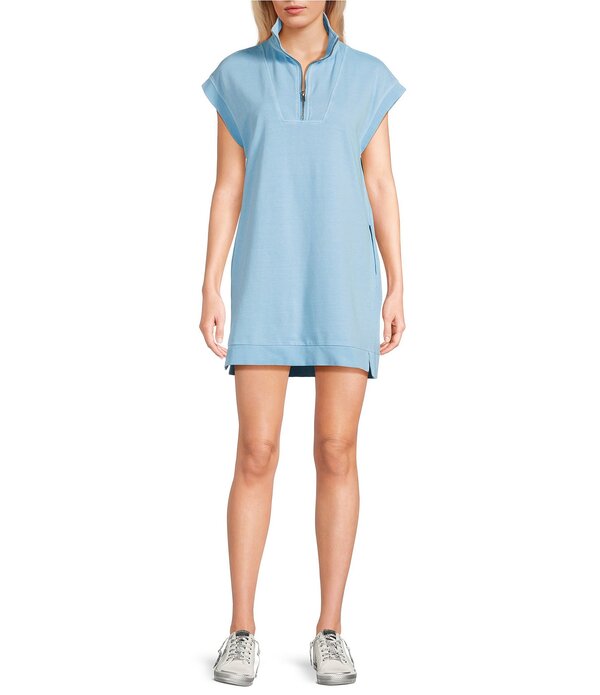 ダブルゼロ レディース トップス ワンピース ハーフジップ モックネック ミニ Double Zero Mock Neck Quarter Zip Mini Dress Blue ブルー｜ReVida 店