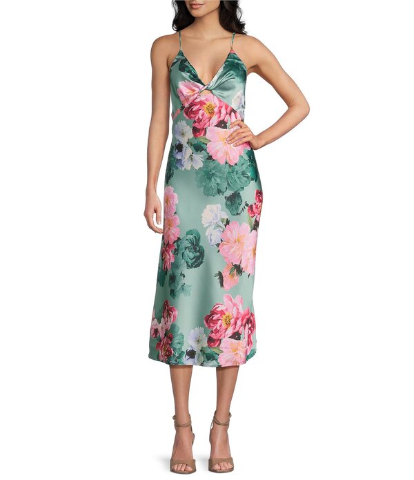 ハニーアンドロージー レディース トップス ワンピース フラワー柄 プリント ミディ サテン フラワー Honey and Rosie Satin Floral Printed Twist Front X-Back Midi Dressage セージ