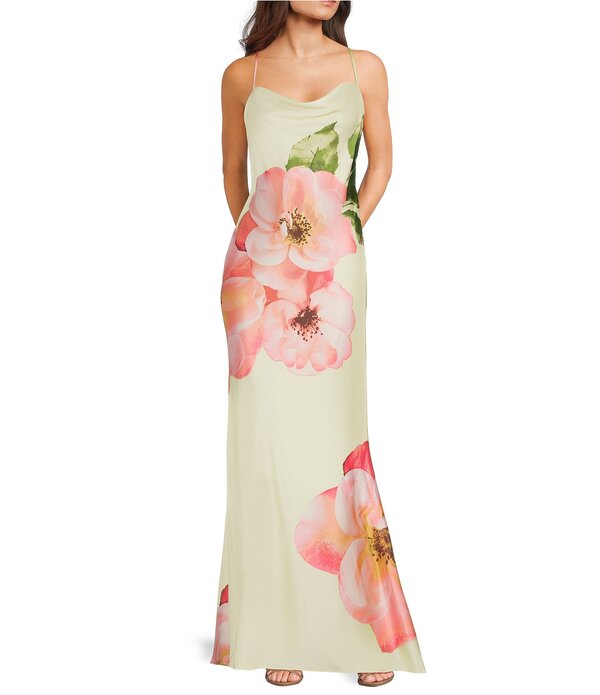 シティヴァイブ レディース トップス ワンピース A ライン フラワー柄 ドレープリント フラワー City Vibexploded Floral Print Drape Front A-Line Long Dress Yellow/Pink ピンク 23,850円