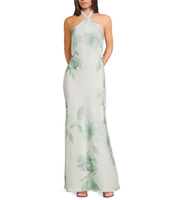 ビーダーリン レディース トップス ワンピース フラワー柄 プリント フラワー ホルター B. Darlin Floral Printed Halter Neck Tie Back Dress Cream/Sage クリーム