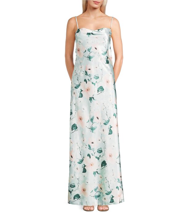 ジャンプ レディース トップス ワンピース フラワー柄 プリント サテン ノースリーブ フラワー Jump Sleevelessatin Floral Printed Cowl Neck Bow Back Long Dressage/Pink ピンク|ReVida 店
