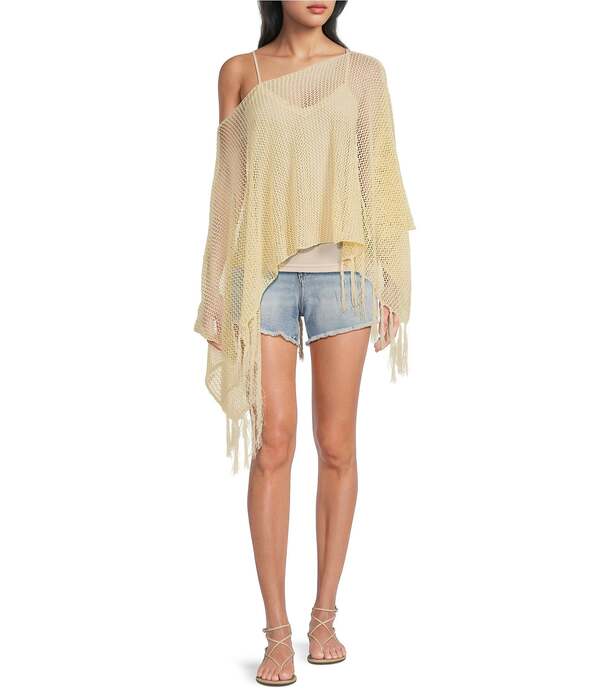 エモリー パーカー レディース トップス シャツ フリンジ Emory Park Crochet One Shoulder Fringe Hem Poncho Light Yellow イエロー|ReVida 店
