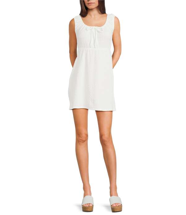 モアモア レディース トップス ワンピース キャップ Moa Cap Sleeve Scoop Neck Tie Front Dress Off White オフホワイト