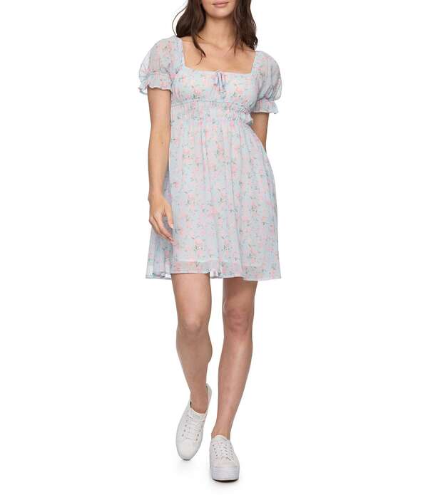 フラッグ アンド アンセム レディース トップス ワンピース フラワー柄 プリント ミニ フラワー Flag and Anthem Aubry Floral Printed Mini Dress Light Blue ブルー｜ReVida 店