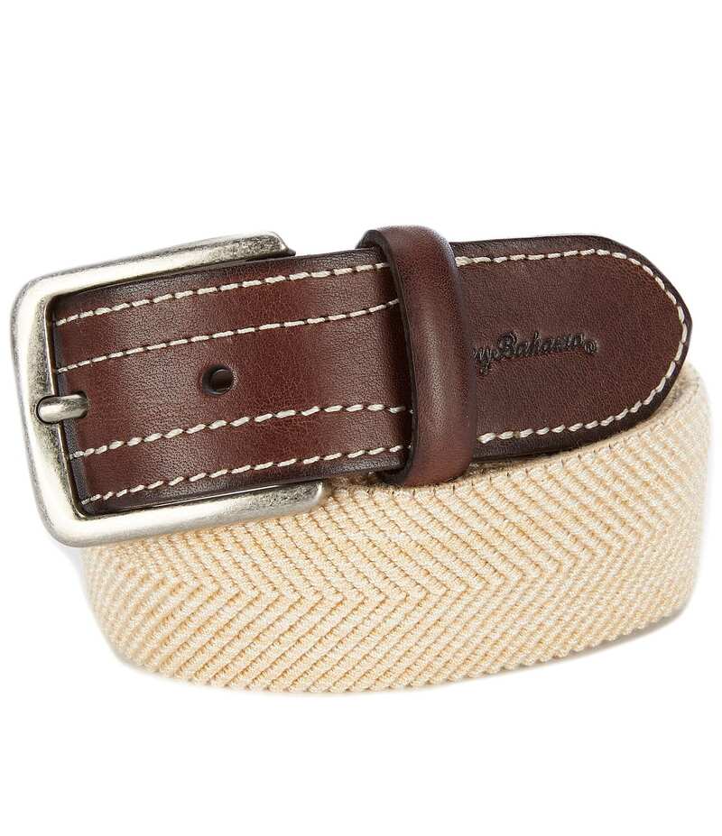 トッミーバハマ メンズ アクセサリー ベルト レザー Tommy Bahama Stretch Chevron Braided Leather Trim Belt Tan タン