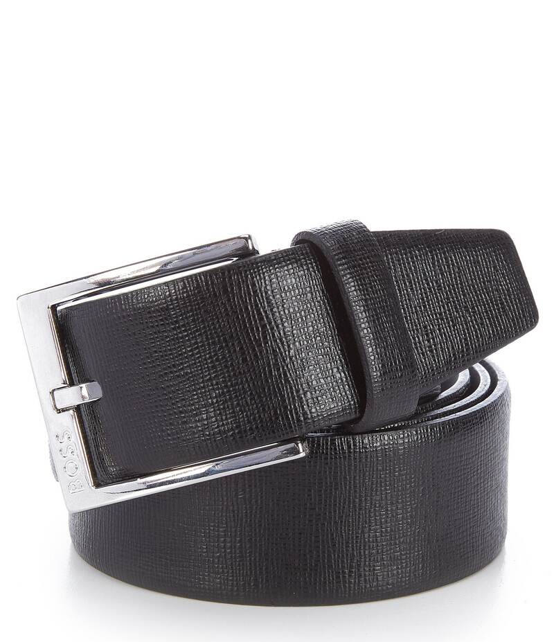 ヒューゴボス メンズ 付属品 胴締め 刷り上げる なめし革 Hugo Boss Clo Printed Leather Belt Black 黒いこと