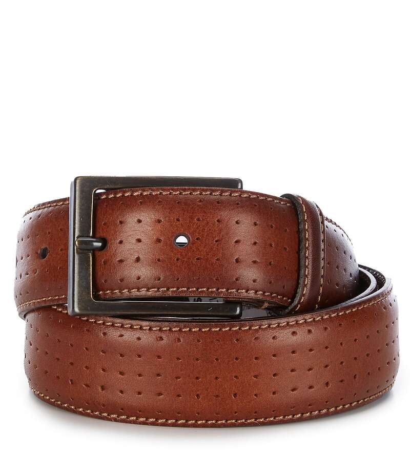 ダニエル クレミュ メンズ 付属品 胴締め なめし革 Daniel Cremieux Signature Perforated Hand-Burnished Leather Dress Belt Brown 赤銅色