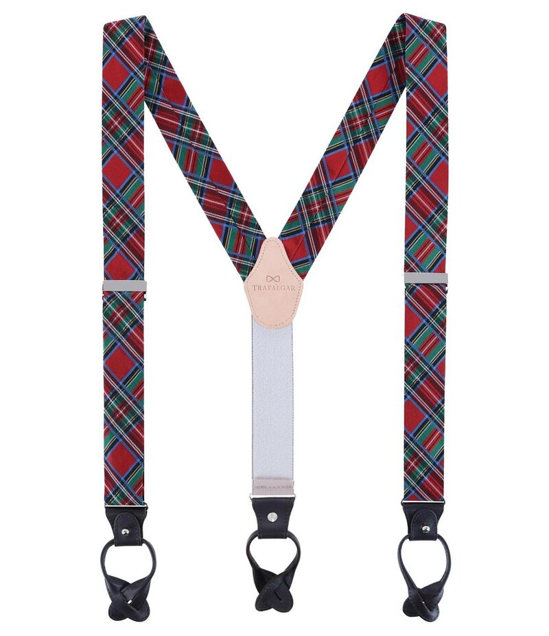 トラファルガー メンズ 付属品 胴締め 地絹 Trafalgar Nicholas Holiday Tartan Plaid Silk Button End Suspenders Tartan Plaid 照合のしるし