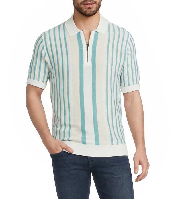 ムラノ メンズ トップス シャツ Murano Palm Springs Collection Stripe Quarter-Zip Short Sleeve Polo Shirt Soft White ホワイト