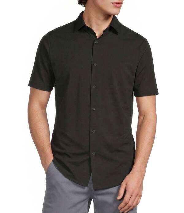 ムラノ メンズ トップス シャツ スリムフィット Murano Slim Fit Solid Performance Stretch Short Sleeve Woven Shirt Black ブラック