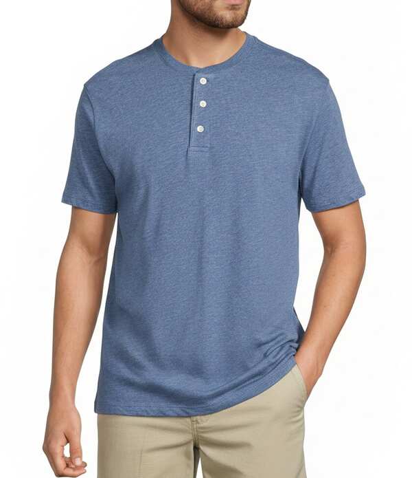 ラウンドトゥリーアンドヨーク メンズ トップス シャツ Roundtree & Yorke Solid Cloud Short Sleeve Henley Shirt Blue ブルー