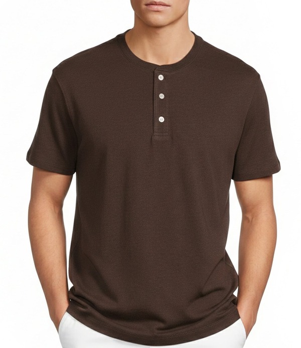 ラウンドトゥリーアンドヨーク メンズ トップス プルオーバー Roundtree \u0026 Yorke Solid Cloud Short Sleeve Henley Shirt Dark Brown 赤銅色