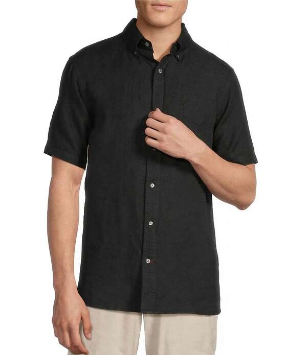 ダニエル クレミュ メンズ トップス シャツ リネン Cremieux Blue Label French Linen Solid Short Sleeve Woven Shirt Black ブラック