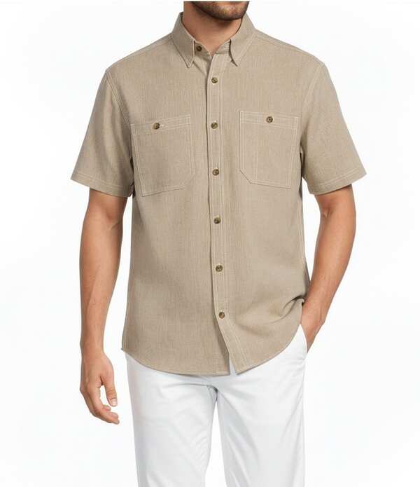 ラウンドトゥリーアンドヨーク メンズ トップス シャツ Roundtree & Yorke The Charter Vented Performance Button Front Collar Short Sleeve Solid Sport Shirtan タン 16,671円