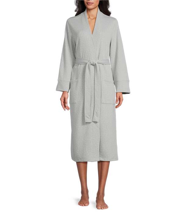 ナトリ レディース アンダー御召しもの ナイト爵御召しもの キルティング 編み物 N By Natori Quilted Geo Long Sleeve Knit Jacquard Long Robe Ocean Mist