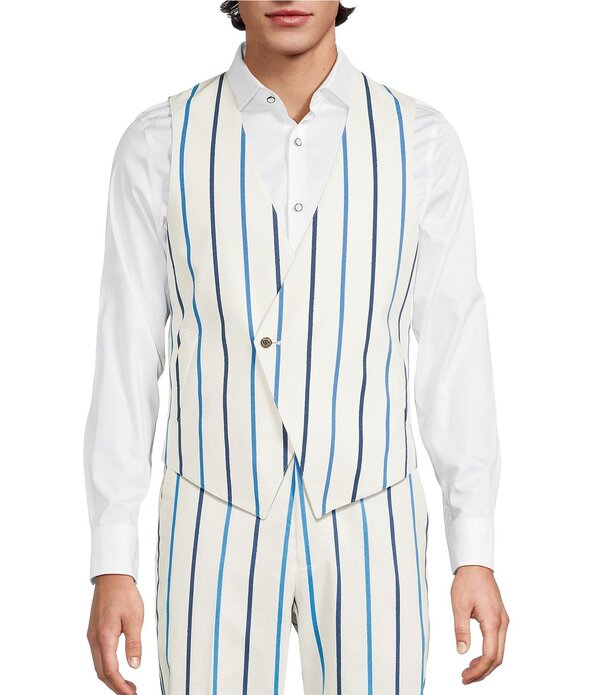 ムラノ メンズ アウター より良い Murano Saronic Islands Greece Collection Chenille Stripe Suit Separates Vest White 白いこと