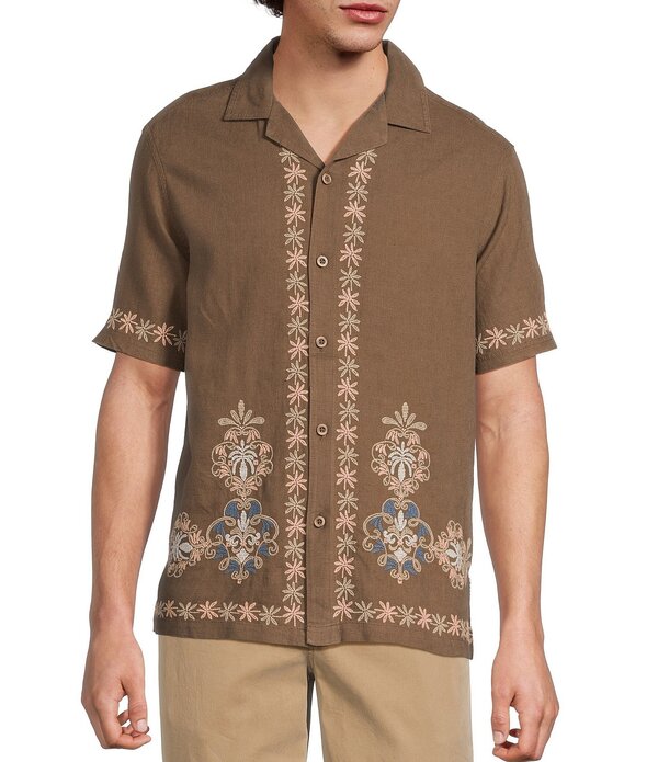 ラウン メンズ トップス シャツ レース Rowm'short Sleeve Placed Palm Camp Shirt Dark Taupe トープ｜ReVida 店