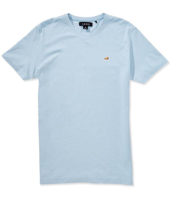 アクー メンズ トップス プルオーバー Vのど首 編み物 AKOO V-Neck Short Sleeve Knit Out Fox T-Shirt Cerulean