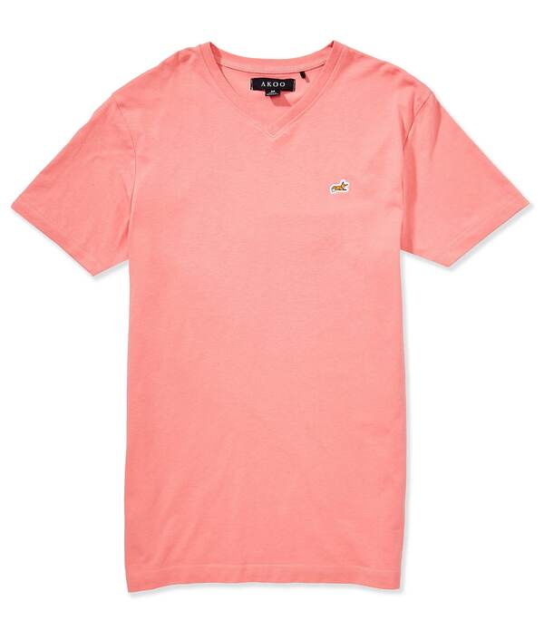 アクー メンズ トップス プルオーバー Vのど首 編み物 AKOO V-Neck Short Sleeve Knit Out Fox T-Shirt Strawberry
