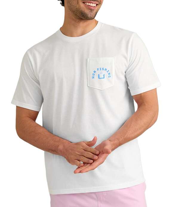 引っ掛かり メンズ トップス プルオーバー 労働者の一団のど首 グラフィック Huk Fishing Crew Neck Short Sleeve Graphic Pocket-Shirt White 白いこと