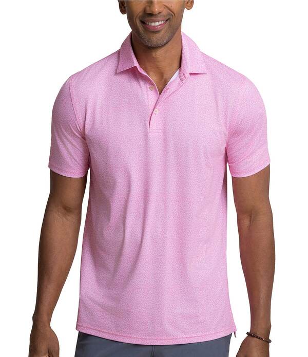 サウザーンタイド メンズ トップス プルオーバー 刷り上げる Southern Tide Driver Paradise Shores Printed Short Sleeve Polo Shirt Orchid Pink サクラ色