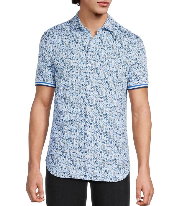 ムラノ メンズ トップス シャツ スリムフィット プリントール Murano Big & Tall Saronic Islands Greece Collection Slim Fit Greece Print Short Sleeve Button Front Shirt White ホワイト｜ReVida 店 10,205円