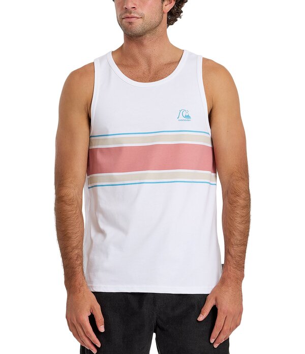 クイックしろがね色 メンズ トップス プルオーバー 労働者の一団のど首 ノースリーブ Quiksilver Floater Striped Crew Neck Sleeveless Tank White 白いこと