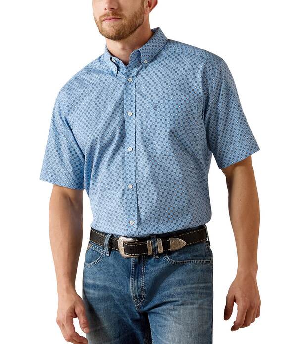 アリアト メンズ トップス シャツ プリント Ariat Cash Classic Fit Printed Wrinkle Free Woven Shirt Blue ブルー
