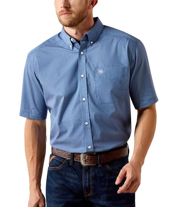 アリアト メンズ トップス プルオーバー 刷り上げる Ariat Case Classic Fit Printed Wrinkle Free Woven Shirt Blue 青色 カジュアルシャツ-メンズファッション-トップス