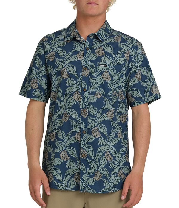 クイックシルバー メンズ トップス シャツ プリント Quiksilver Hala Printed Short Sleeve Poplin Shirt Dark Denim デニム