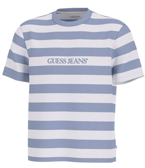 ゲス メンズ トップス シャツ Guess Wide Stripe Short Sleeve T-Shirt Indigo/White ホワイト