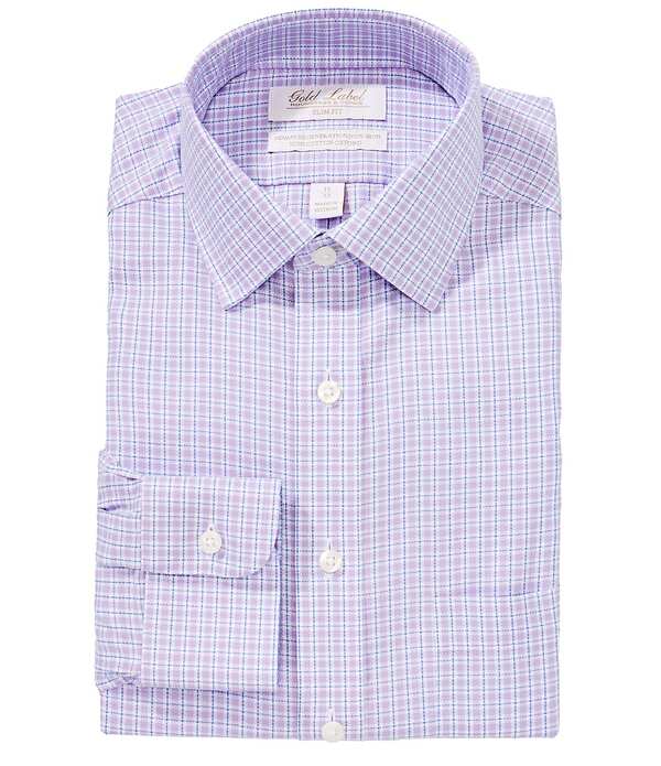ラウンドトゥリーアンドヨーク メンズ トップス シャツ スリムフィット オックスフォード Roundtree & Yorke Slim Fit Non-Iron Spread Collar Plaid Oxfordresshirt Purple パープル