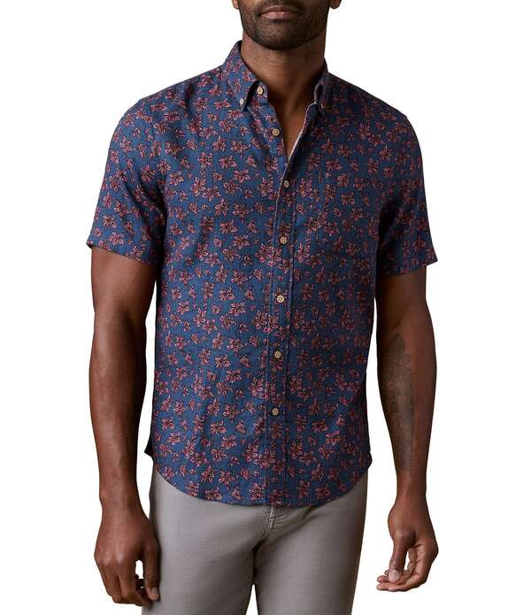 ファレティ メンズ トップス シャツ フラワー柄 プリントール リネン フラワー Faherty Big \u0026 Tallinen Blend Breeze Floral Print Short Sleeve Woven Shirt Berry Navy Floral ネイビー