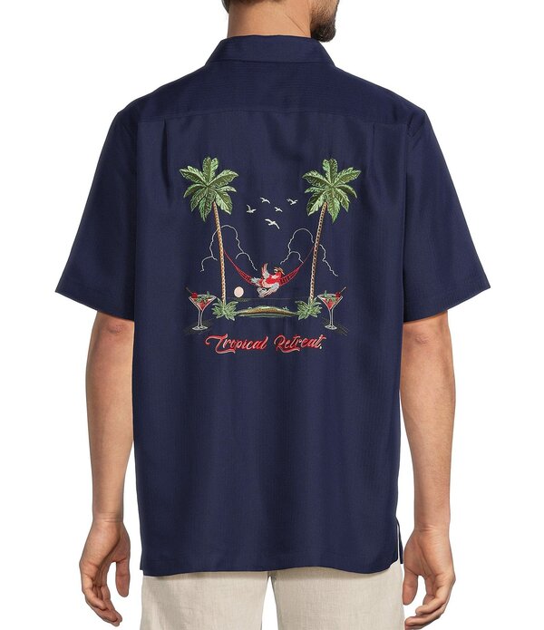 カリビアン メンズ トップス シャツ レース Caribbean Placed Embroidery Short Sleeve Button Front Woven Shirt Midnight Blue ブルー
